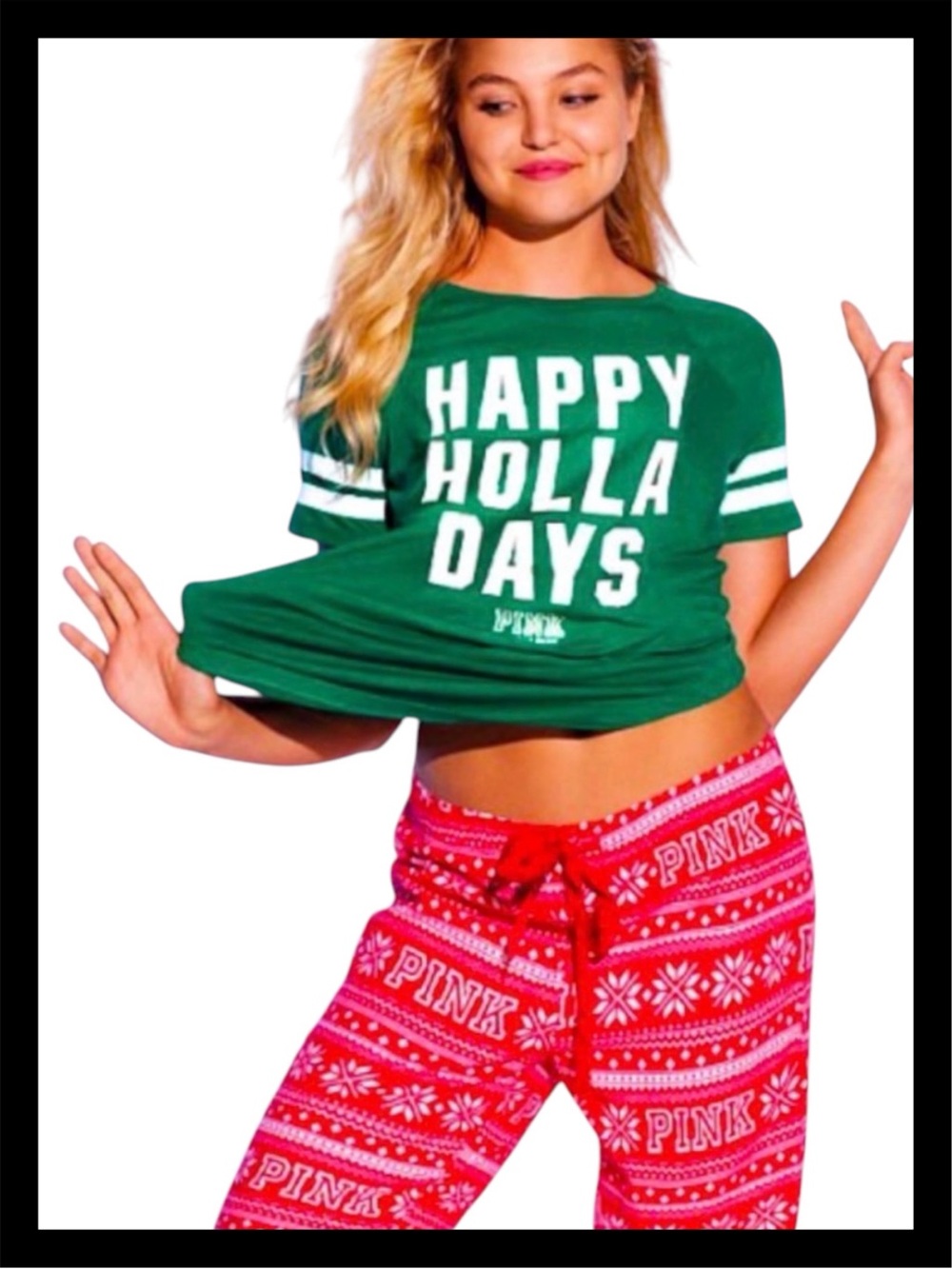💕PINK VS Green Happy Holla Days Tee ✨NWT💕